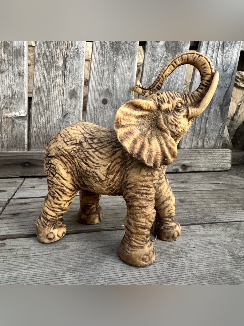 Lucky Elephant Figurine Boho Rustic Home Decor Trunk Up